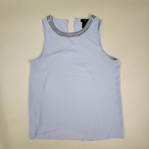 ANN TAYLOR Baby Blue Sleeveless Blouse with Silver Beaded Neckline - Size small